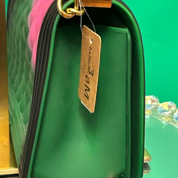 3 am USA Mix Tone Jelly Textured Crossbody Bag Approx. w/Charm 10 x 7 x 3.5 - Picture 5 of 17